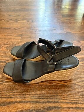 Jutelia Made in Spain  Black Espadrille Wedge Sandals with Ankle Strap